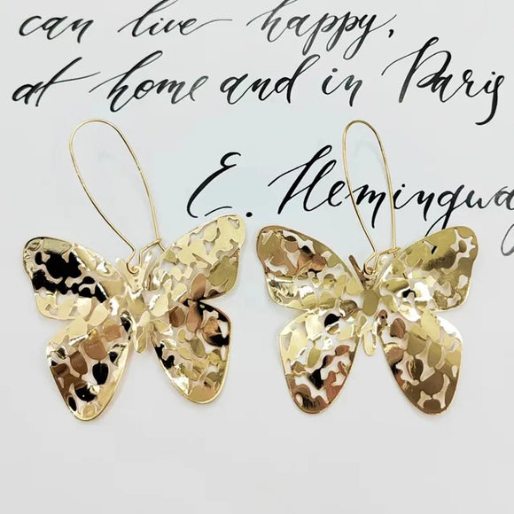 Exaggerated butterfly gold earrings