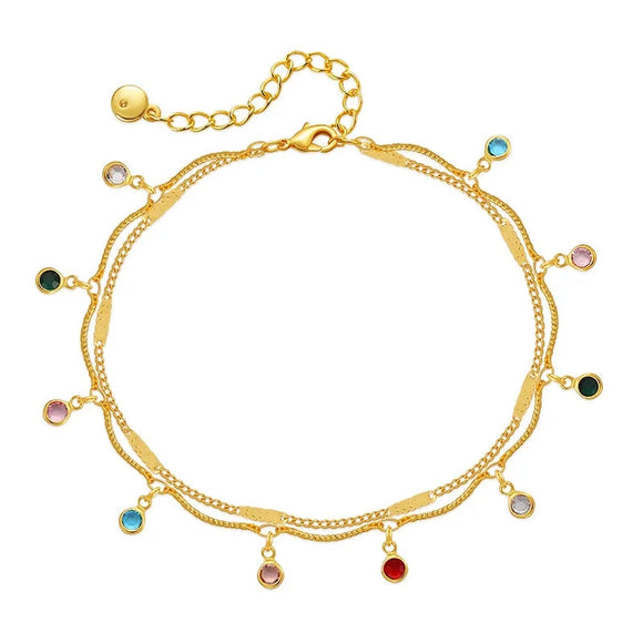 Copper plated 18k gold stained glass chain anklet