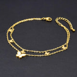 Stainless steel 2 layers white butterflies anklet