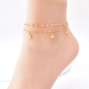 stainless steel gold butterflies 2 layers anklet