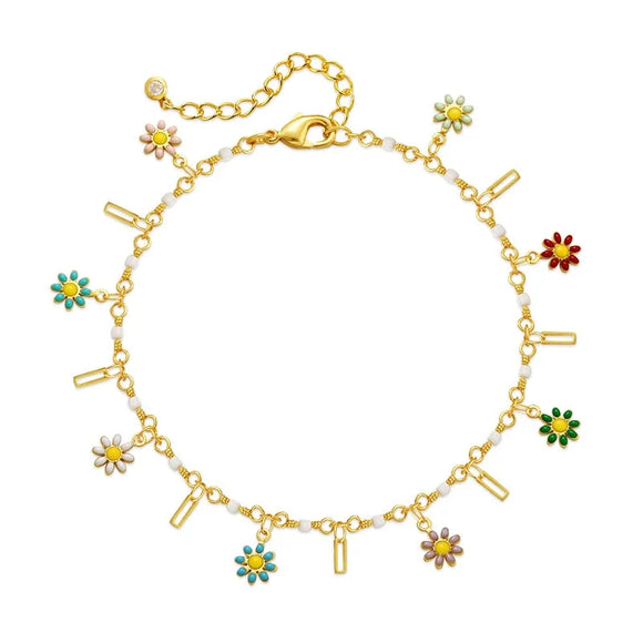 Copper plated 18k gold boho flowers anklet