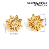 vintage metal big flower gold stud earrings