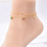 Stainless steel gold 2 layers butterflies charm anklet