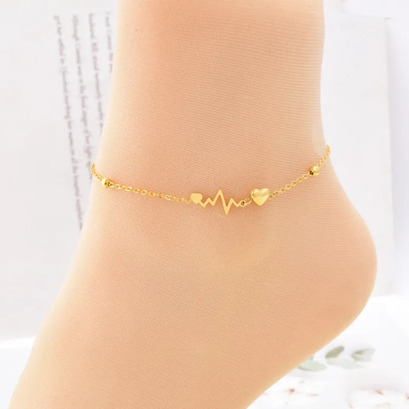 Stainless steel love heartbeat anklet