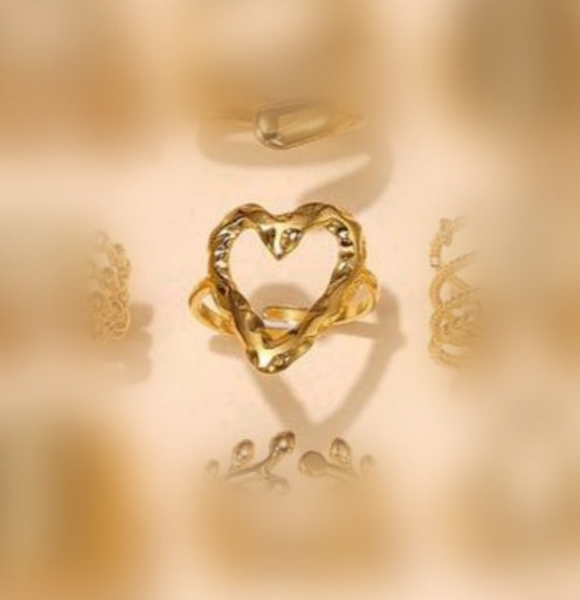 Boho Heart shaped adjustable gold stainless ring