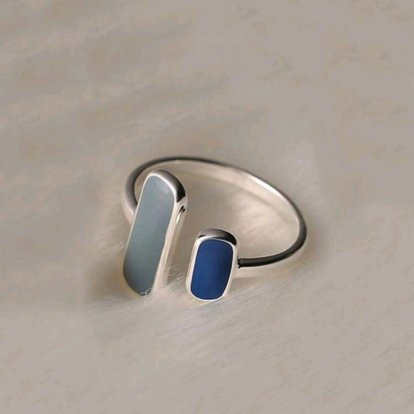 Sterling silver rectangles two colors ring