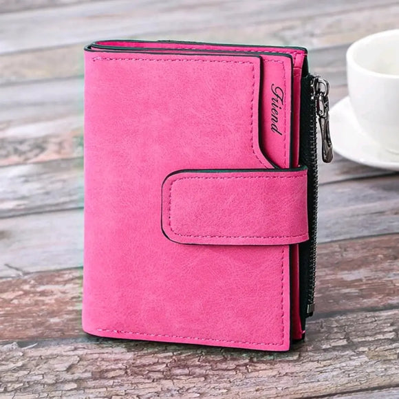 Matte Buckle Design Hot Pink Leather Small Wallet