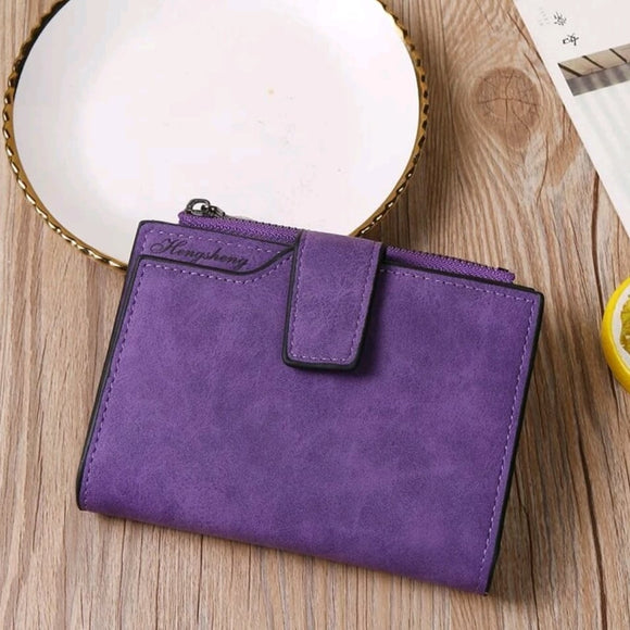 Matte Buckle Design purple Leather Small Wallet