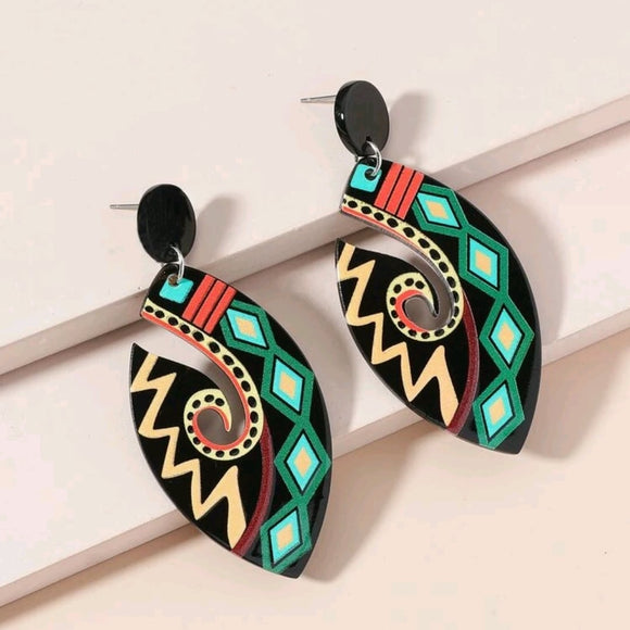 Geometric Print Acrylic Drop Earrings