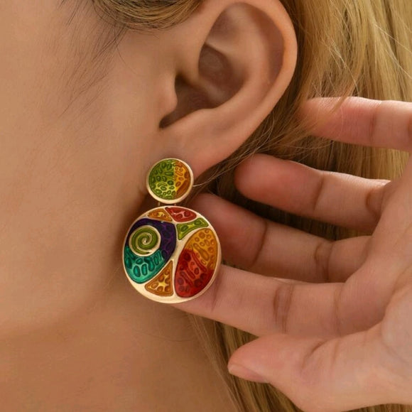 Color Block Round Drop Earrings
