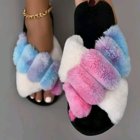 Tie Dye Fluffy Bedroom Slippers