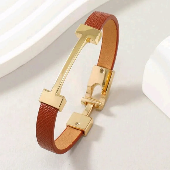 Versatile Bracelet Zinc Alloy brown pu leather