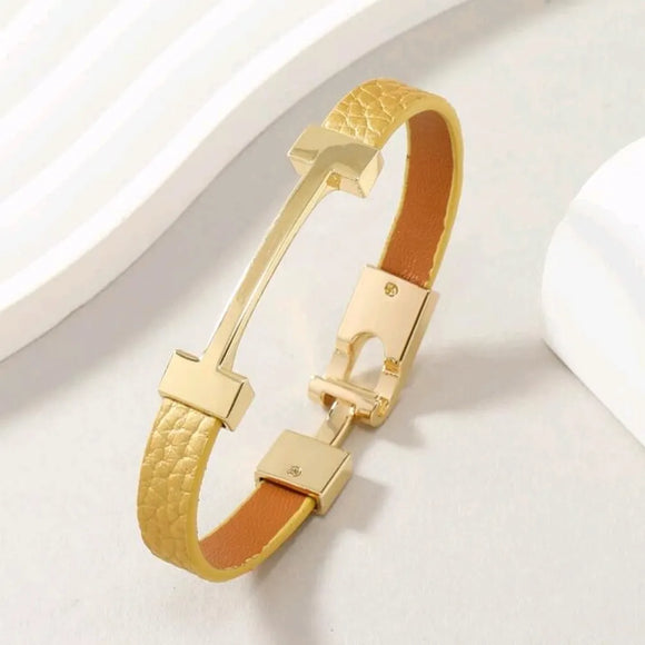 Versatile Bracelet Zinc Alloy gold  pu leather