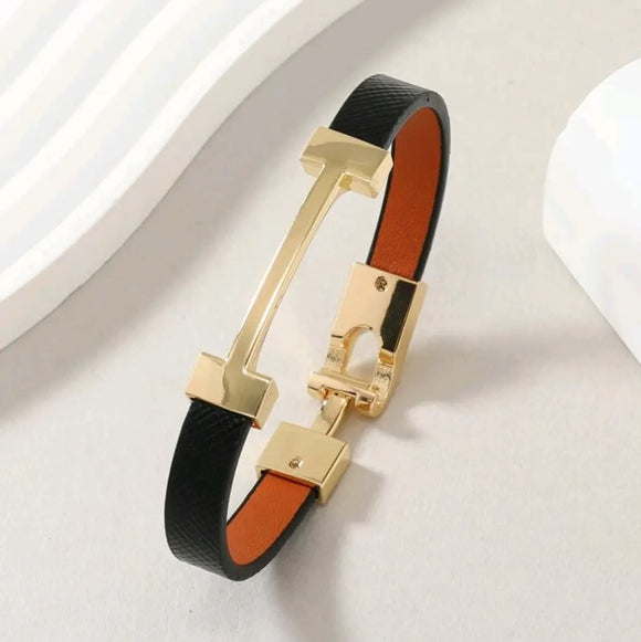 Versatile Bracelet Zinc Alloy black pu leather