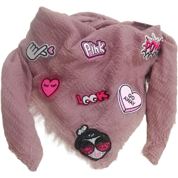 Pink wrinkled soft handame scarg with patches