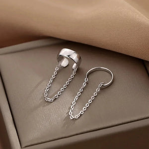 1 piece Long tassel silver cuff earrings