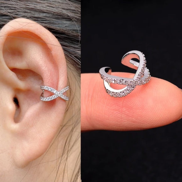 1 pcs  x shape silver cubic zirconia cuff earrings