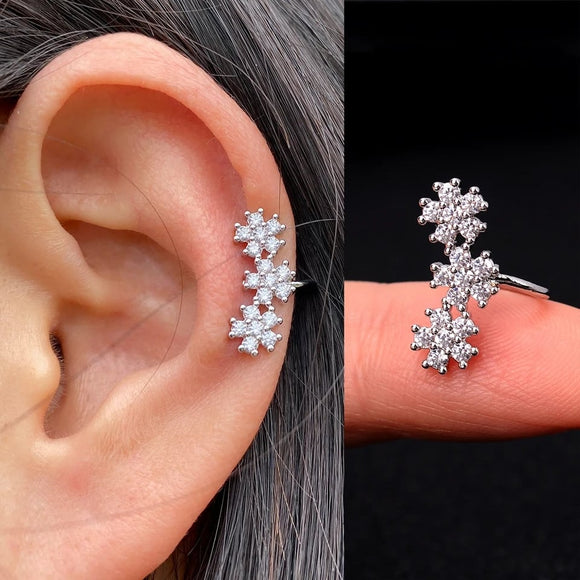 1 pcs 3 flowers shape silver cubic zirconia cuff earrings