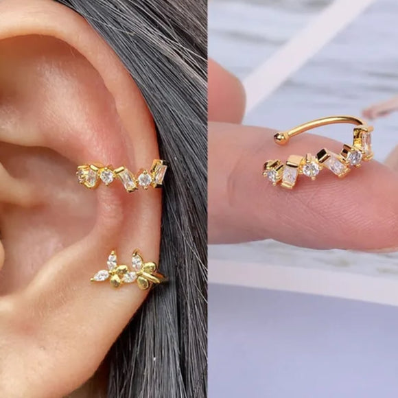 2 pcs set simple butterfly gold cuff earrings