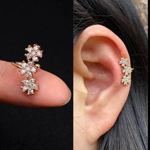 1 pcs 3 flowers shape gold cubic zirconia cuff earrings