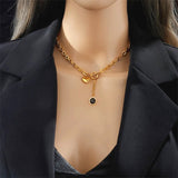 stainless steel heart oval black drop gold necklace