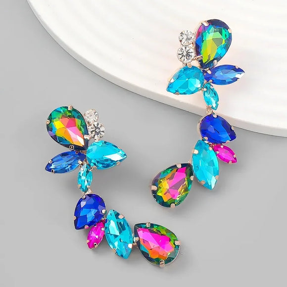 Blue rhinestone earrings flotal statement