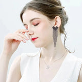 new trend heart shape black rhinestone tassel earrings