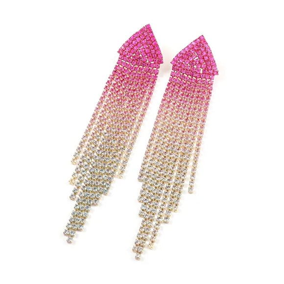 rose pink rhinstones triangle tassel earrings