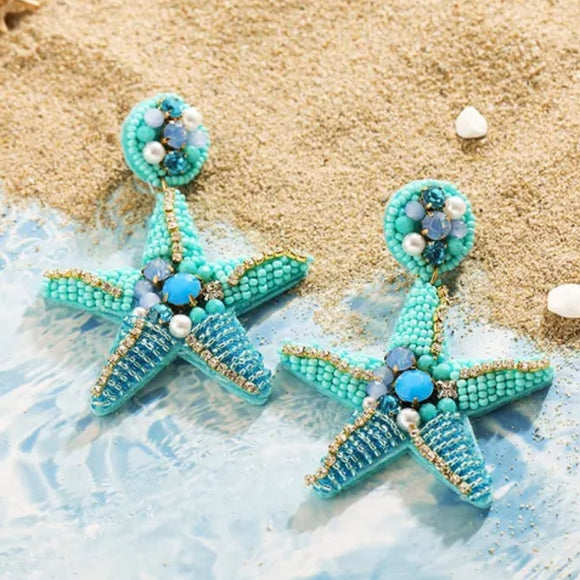 Bohemia handmade beaded stone starfish earrings