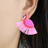 bohemia colorful seed beads swan statment earrings