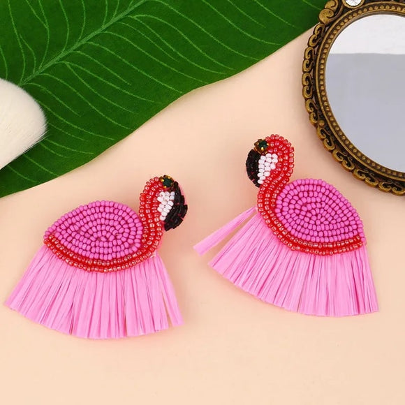 bohemia colorful seed beads swan statment earrings