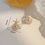starfish pink shell stud imitation pearl earrings