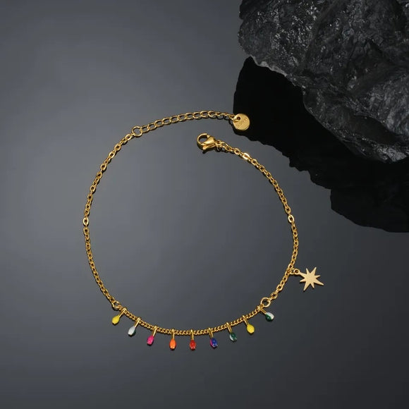 stainless steel anklet drop colorful beads Star