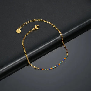 stainless steel anklet with colorful beads