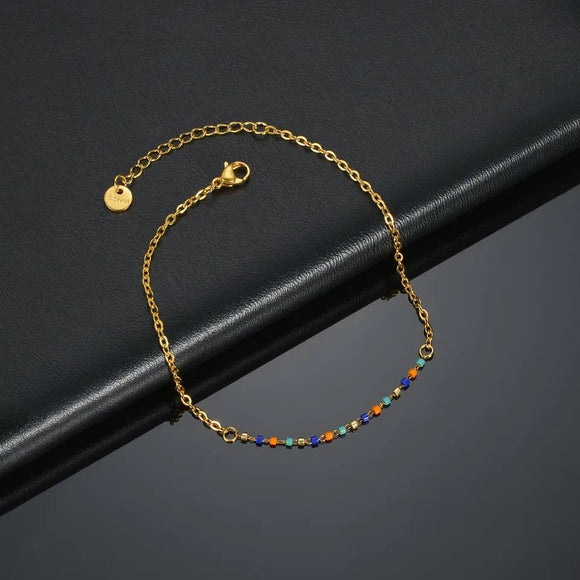 stainless steel anklet with colorful beads