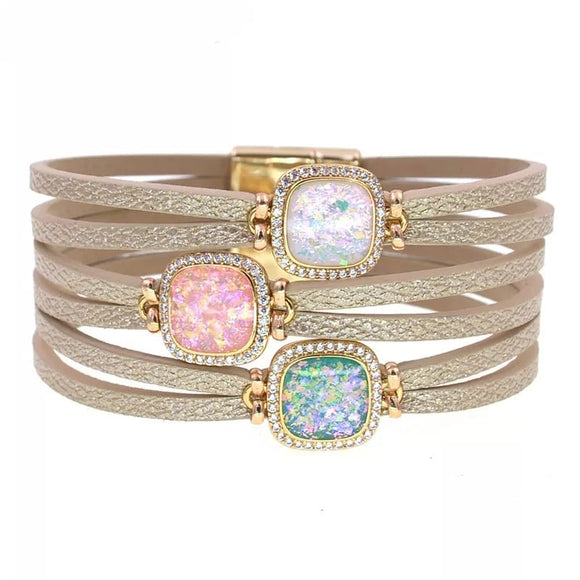 PU leather magnetic bracelet rhinestones