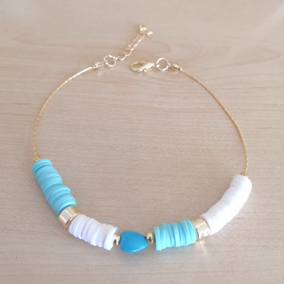 stainless steel blue stone cylinder anklet