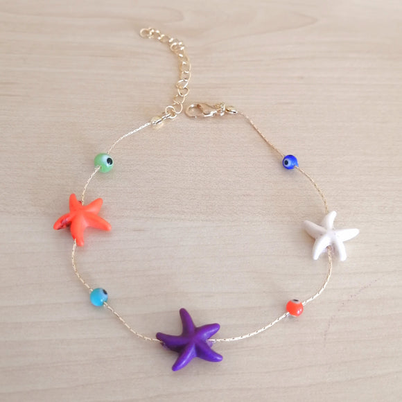 stainless steel multicolor starfish beads anklet