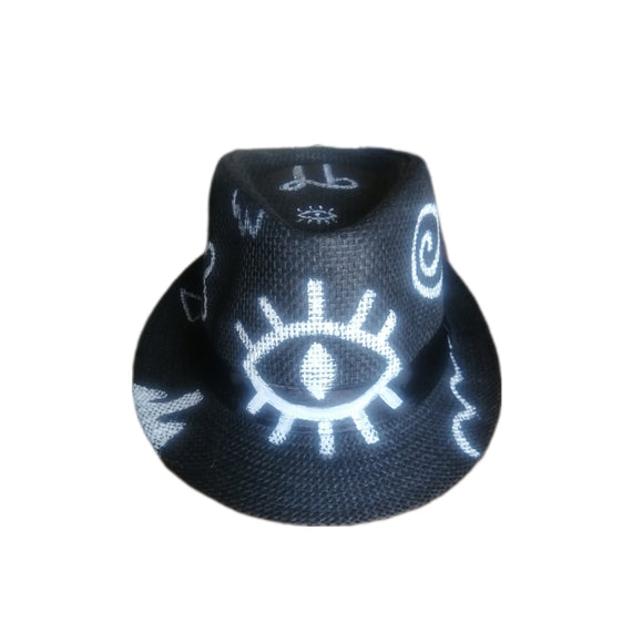 Grafiti evil eye black straw hat