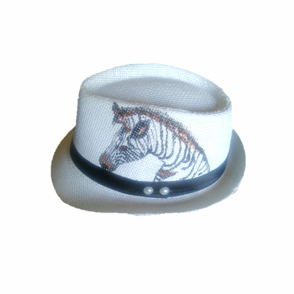 zebra black and white straw hat