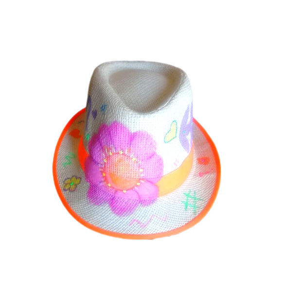 orange hand painted flowers straw hat