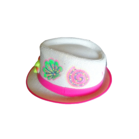 pink straw hat starfish shells hand painted