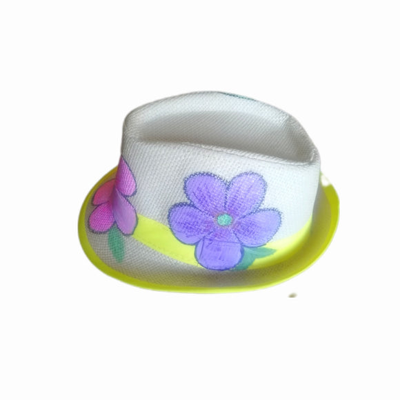 Flower hand painted yellow straw hat