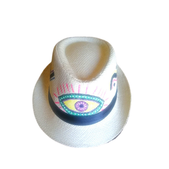 Evil eye black straw hat