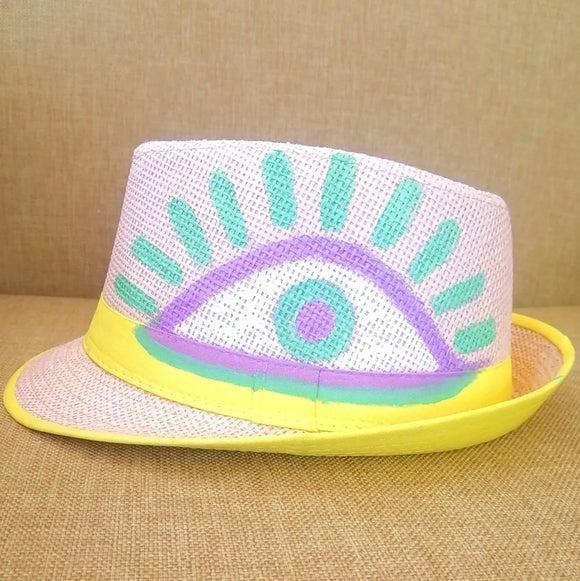 yellow evil eye straw hat