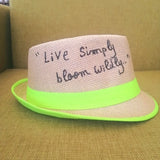 Fluo pistache flower hand painted straw hat