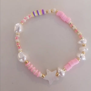 pink pearl star shell rlastic bracelet
