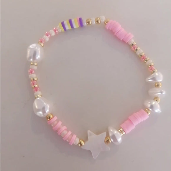 pink pearl star shell rlastic bracelet