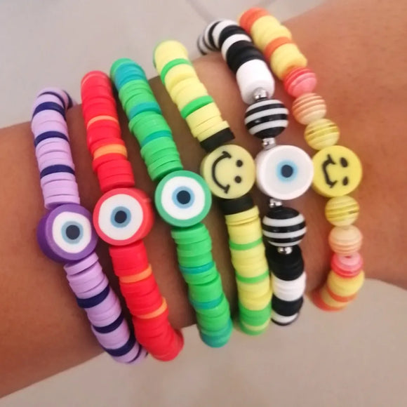 vinyl disc colorful eye smiley elastic bracelet