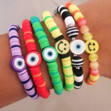 vinyl disc colorful eye smiley elastic bracelet